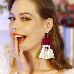Red and White Tassel Santa Earrings
